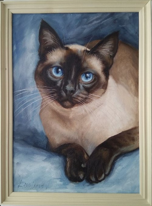 OlesyaArt 暹羅貓肖像油畫泰國貓藝術