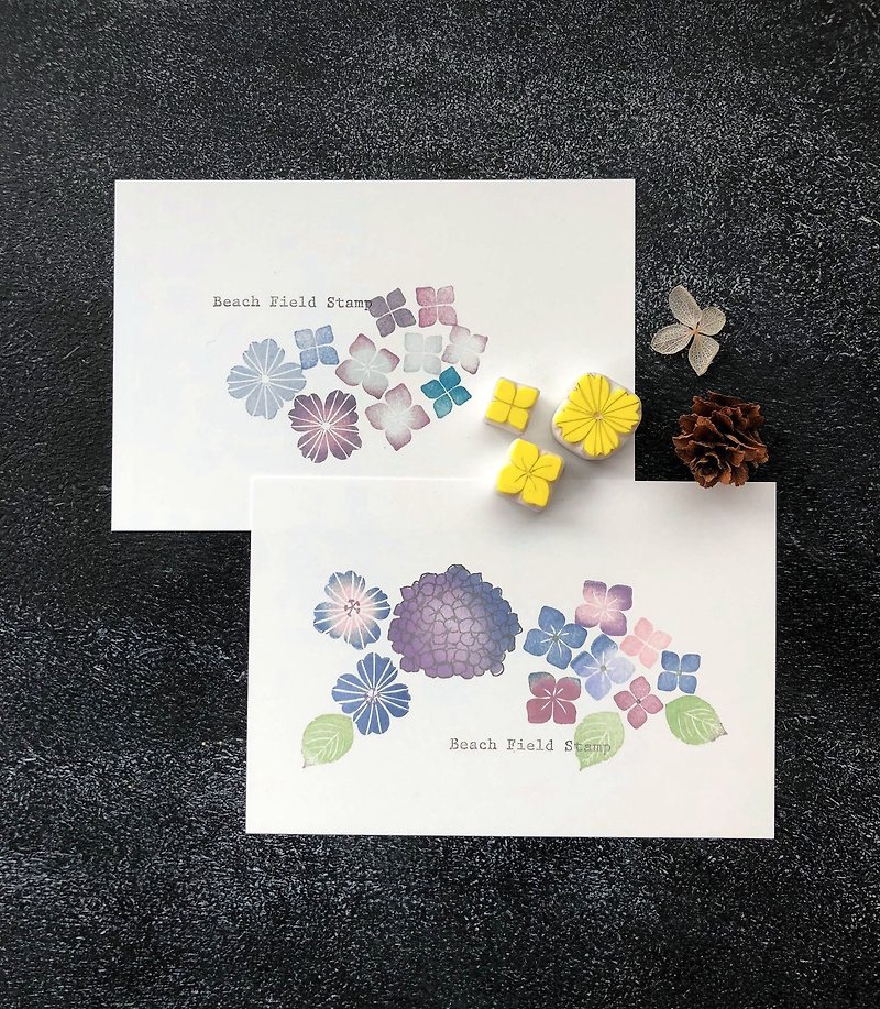 Hydrangea flower 3 points with 2 cards - Stamps & Stamp Pads - Other Materials 