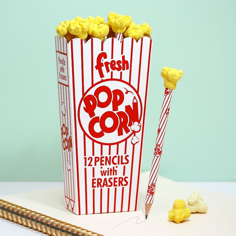 [Out of print] Sweet popcorn pencil & eraser / red and white - Pencils & Mechanical Pencils - Other Materials Multicolor