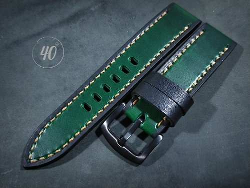 40degreeshandcraft Buttero Leather watch strap, Green Leather watch strap, Handmade watch strap
