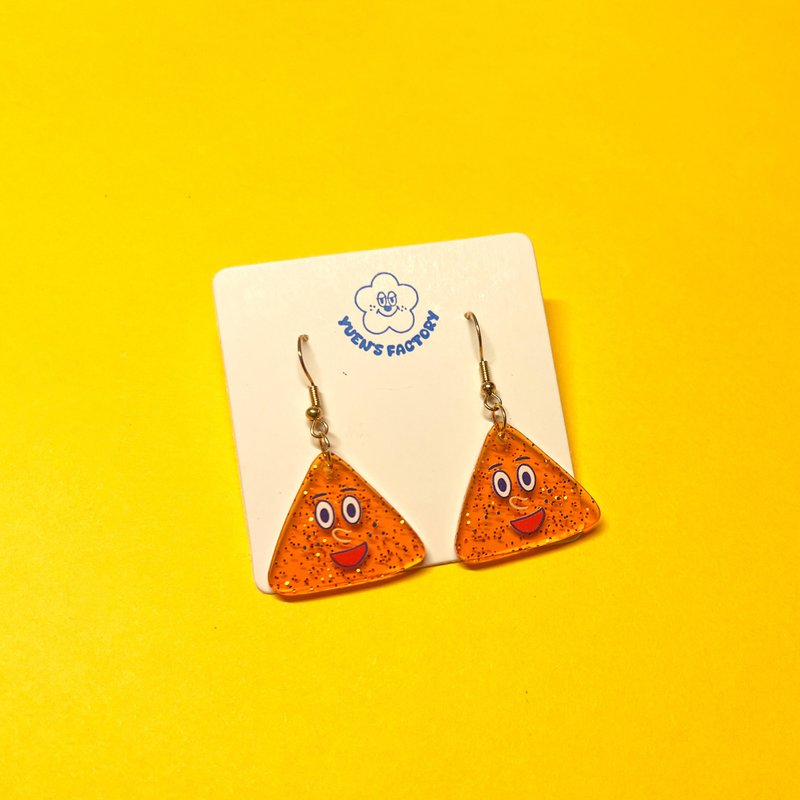 Triangular glitter Acrylic earrings - ต่างหู - อะคริลิค สีส้ม