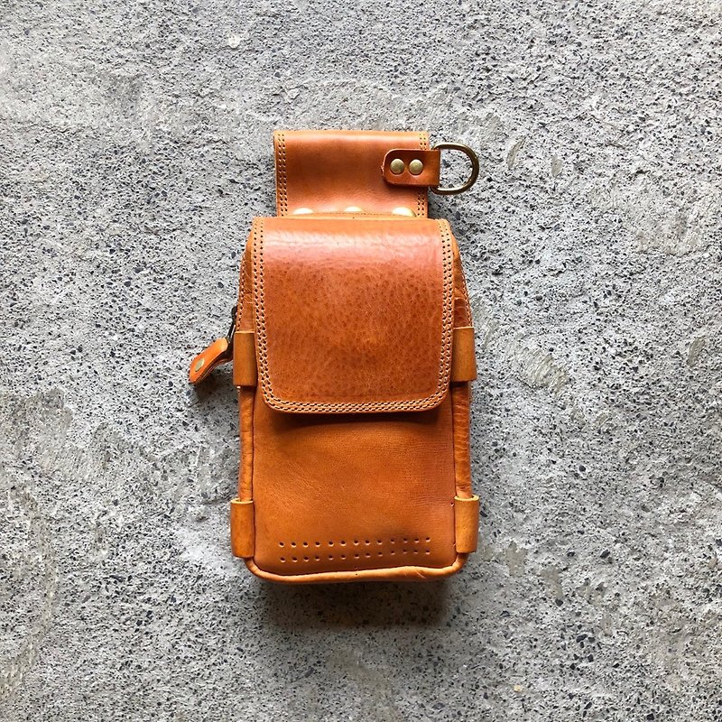 Brindle Brown large size mobile phone bag, work waist bag [LBT Pro] - กระเป๋าเครื่องสำอาง - หนังแท้ สีนำ้ตาล