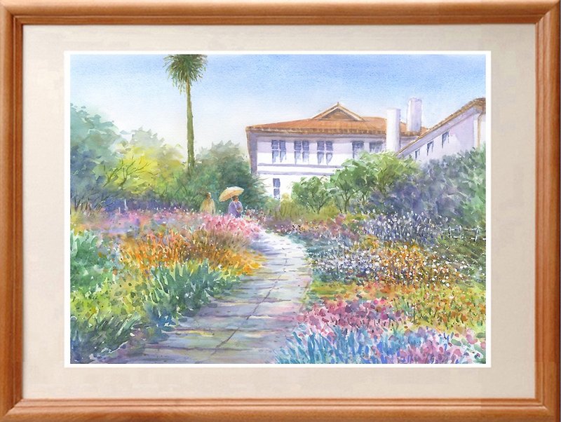 Watercolor picture original picture Summer garden - โปสเตอร์ - กระดาษ สีส้ม