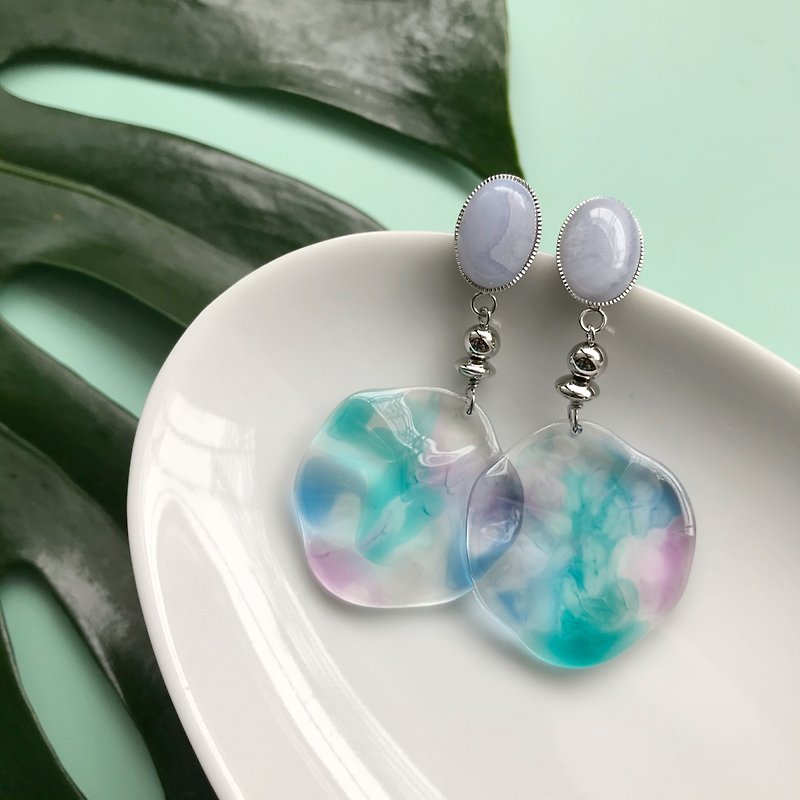Blue marble earrings - Earrings & Clip-ons - Acrylic Blue