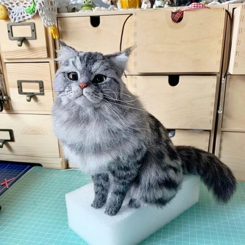 客制化逼真猫 羊毛氈 寵物 娃娃 定制 手工 狗狗猫咪 毛小孩 184 - 貓/狗玩具 - 羊毛 多色