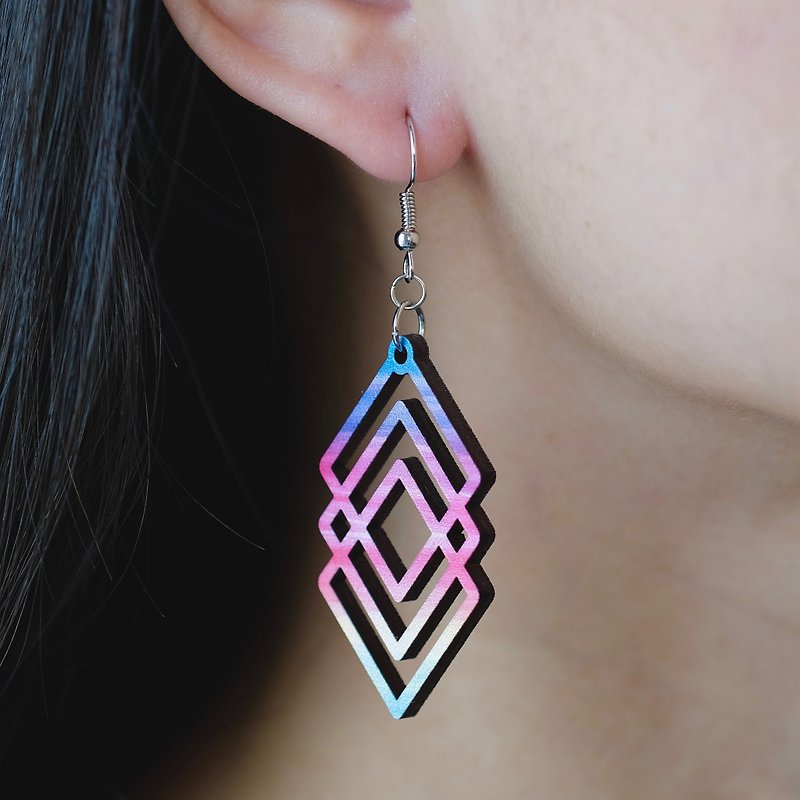 Wood earrings-Polygon Colorful - Earrings & Clip-ons - Wood Multicolor