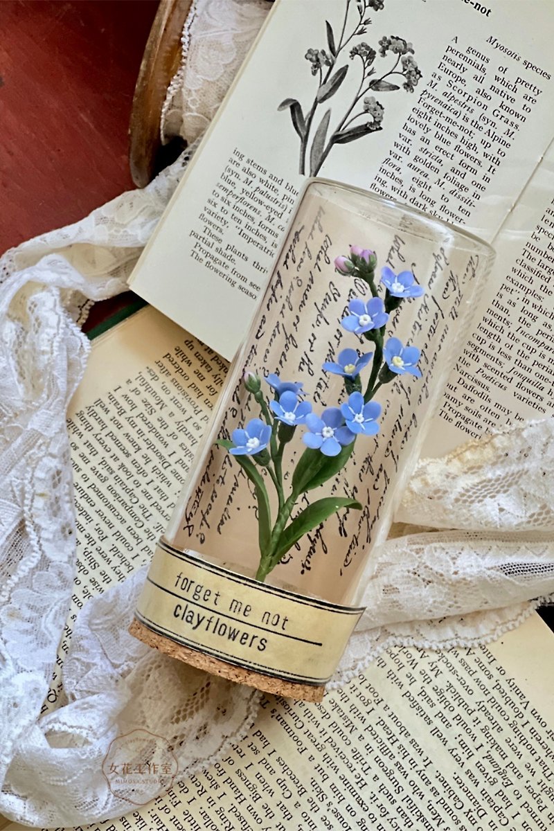 | Flower の Illustrated Book─Test Tube Series | Forget-me-not 2.0/realistic clay flower/cold porcelain flower - ของวางตกแต่ง - ดินเหนียว 
