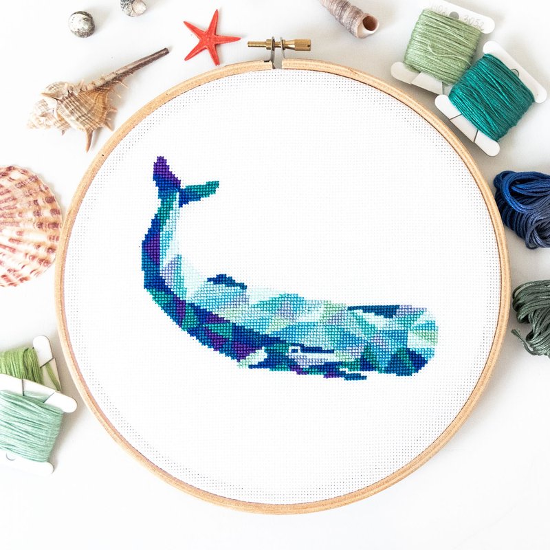 Whale Cross Stitch PDF Pattern 十字繡 - 編織/刺繡/羊毛氈/縫紉 - 其他材質 