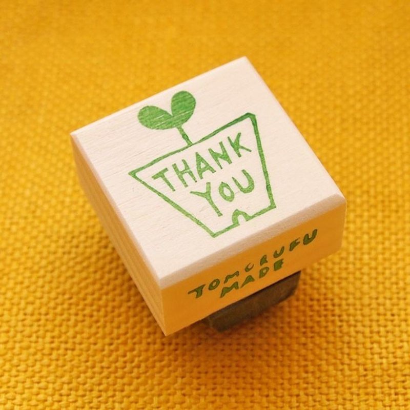 stamp made of eraser rubber "flower pot with thank you message" - ตราปั๊ม/สแตมป์/หมึก - ไม้ สีเขียว