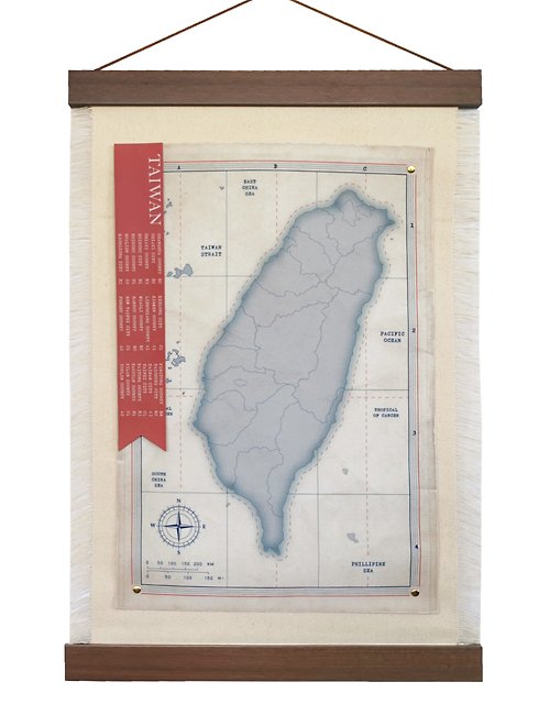 DARWIN 台灣地圖帆布面料 帶掛軌和配件旅行日記家居裝飾