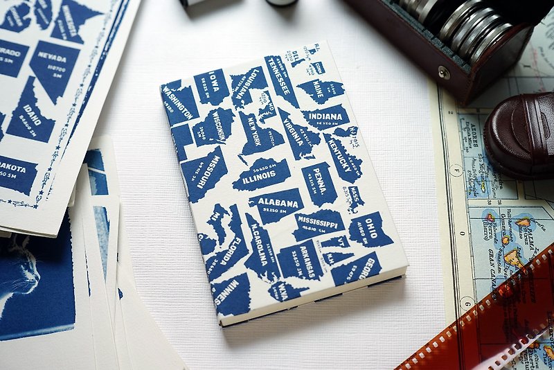 手工藍曬筆記本 - 美國版圖 - 筆記本/手帳 - 紙 藍色