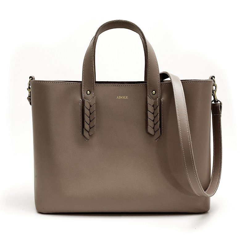 Laurel Woven-Leather Hand-held Shoulder Tote Bag/Mocha - Handbags & Totes - Genuine Leather Khaki