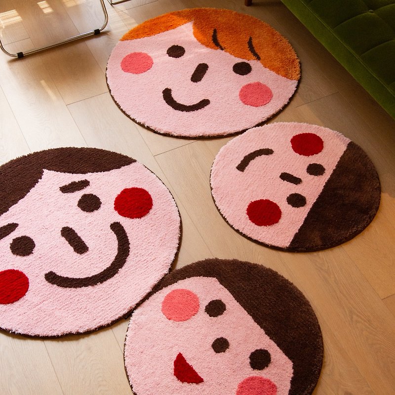 PointLab [Family Portrait] Healing Smiley Children's Room Round Carpet Soft Cute and Cute Bathroom Floor Mat - Rugs & Floor Mats - Polyester 