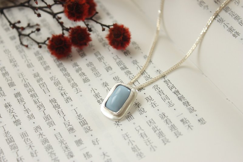 【Pink Opal Pendant】Pink Opal Necklace Designer Handmade Product - Necklaces - Sterling Silver Blue