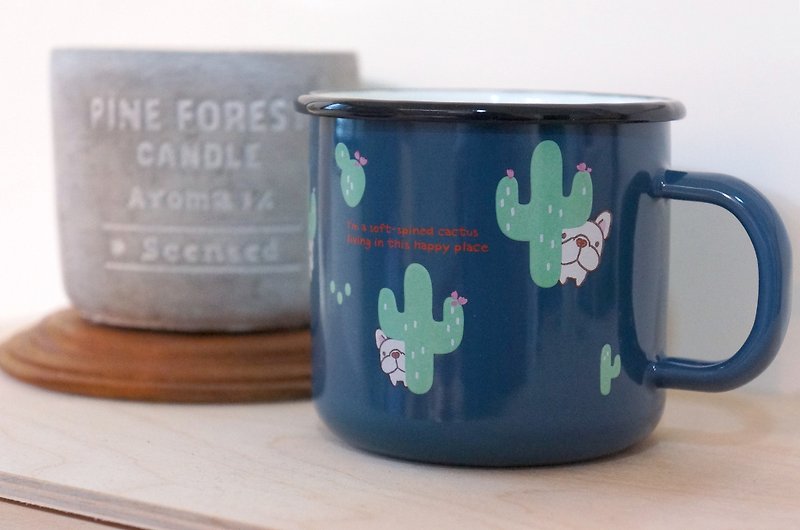 (Sold out) Handmade Tea Cup - 400ml - Hide and Seek Cactus - Mugs - Enamel Blue