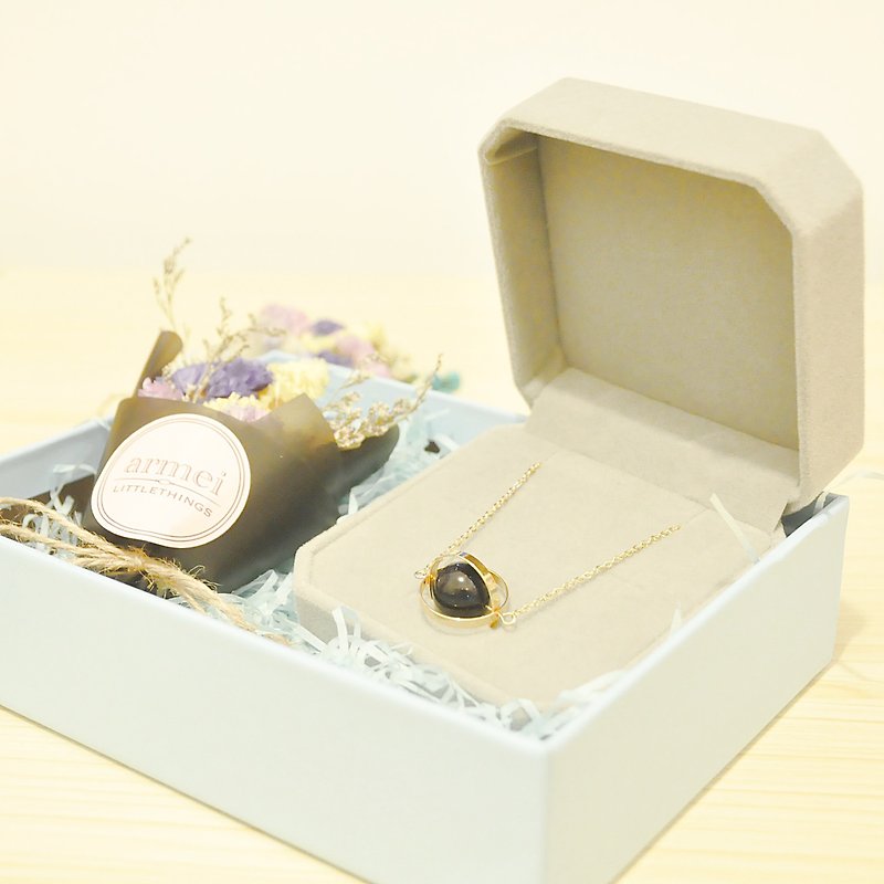 [Flower Gift Set] gold. Planet series + mini dry bouquet - Chokers - Gemstone Multicolor