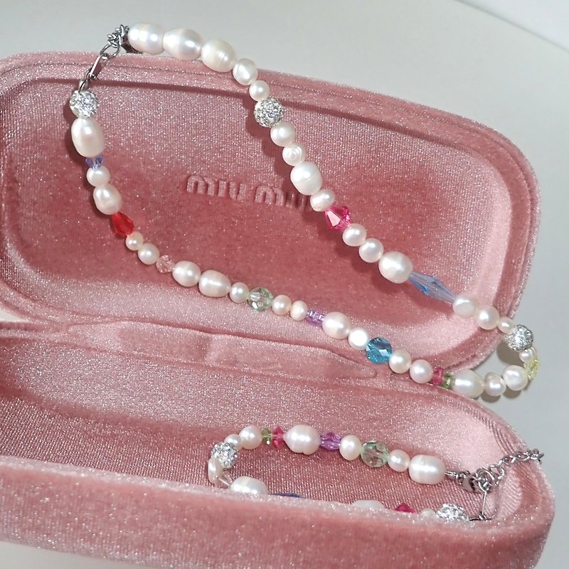 Jelly beads necklace สร้อยคอมุกน้ำจืด คริสตัล Swarovski - สร้อยติดคอ - ไข่มุก หลากหลายสี