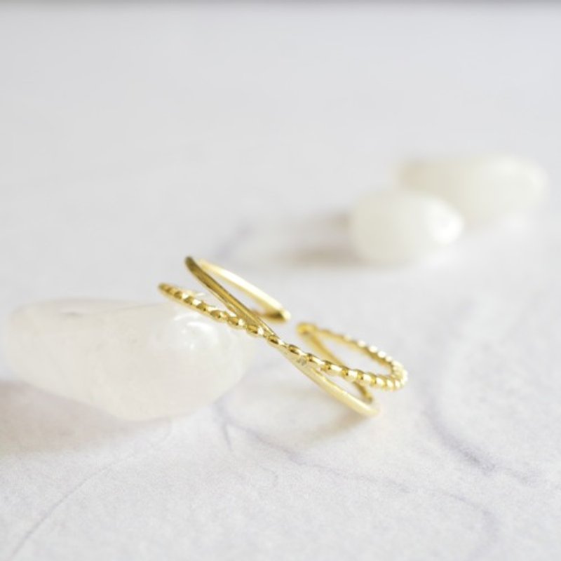 ○Open ring & ear cuff○ Silver 925/Delicate cross ring Gold - แหวนทั่วไป - โลหะ 