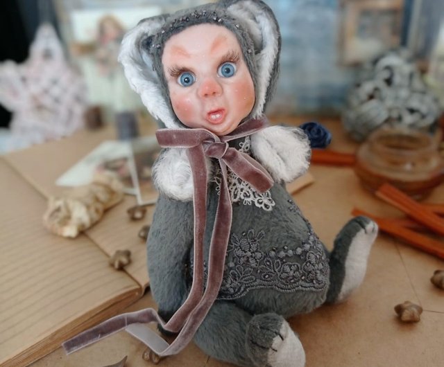 アーティストのテディ人形、かわいいびっくりうさぎ - ショップ Doll