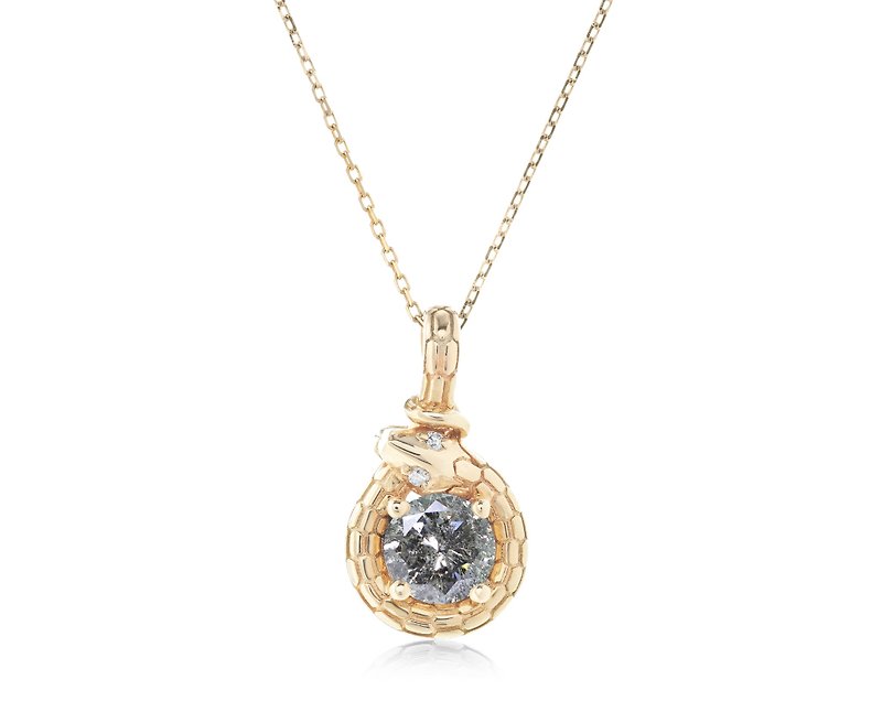 Snake serpent witch pendant necklace-Salt & pepper diamond ouroboros 14k pendant - Necklaces - Precious Metals Gray