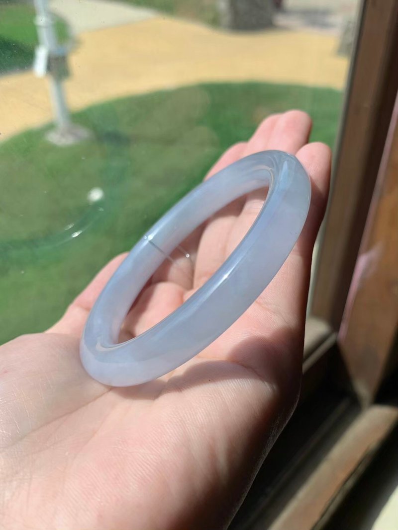 丨寒霜丨糯冰種煙藍紫翡翠手鐲 圈口55.7 緬甸玉A貨 - 手鍊/手環 - 玉石 藍色