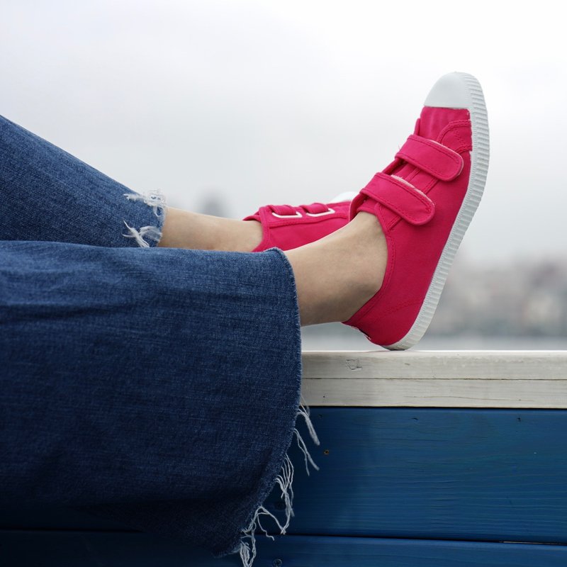 西班牙帆布鞋 CIENTA 78997 88 桃紅色 經典布料 大人 魔鬼氈 - 女休閒鞋/帆布鞋 - 棉．麻 粉紅色