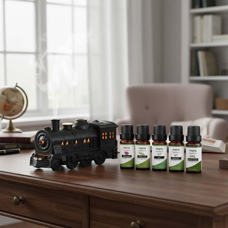 【品菲特PINFIS】復古火車香氛機 (水性精油5瓶任選1組) - 香薰/精油/線香 - 塑膠 黑色
