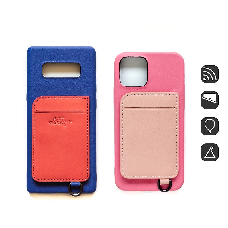 LC81 standing card leather phone case can be embossed iPhone Android All models can be customized - เคส/ซองมือถือ - หนังแท้ หลากหลายสี