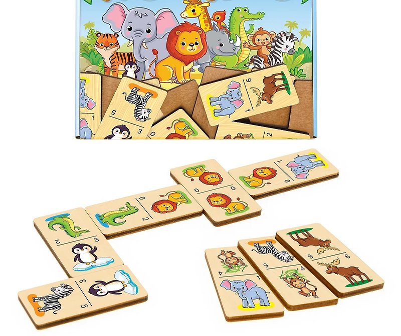 Wood domino games - wild animals Puzzle, Wooden Montessori homeschool blocks - Kids' Toys - Wood Yellow