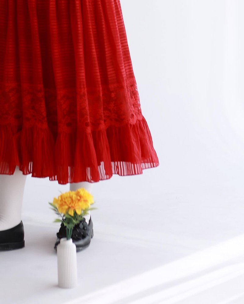 Awhile一時 | Vintage 長袖洋裝 no.860 - 洋裝/連身裙 - 聚酯纖維 紅色
