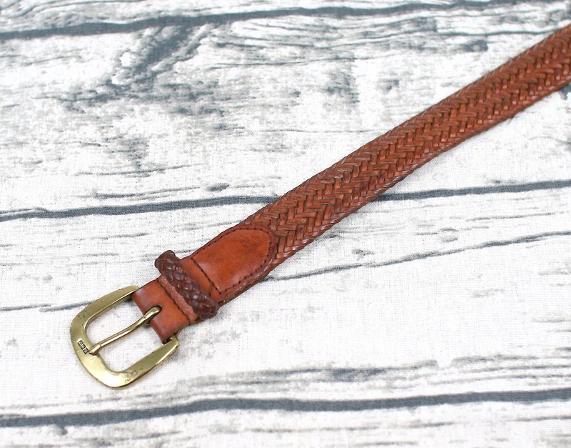 Back to Green - Belt brown woven // vintage belt - เข็มขัด - หนังแท้ 