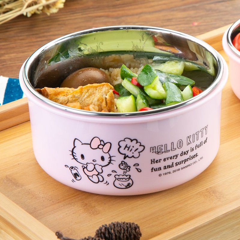 Sanrio authorized [Made in Taiwan] Hello Kitty Stainless Steel Environmental Insulation Bowl-900ml - ถ้วยชาม - สแตนเลส สึชมพู