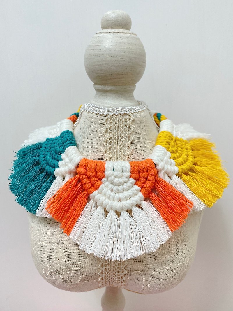 手工編織波希米亞風圍巾(半圓款式) - 貓狗頸圈/牽繩 - 棉．麻 橘色