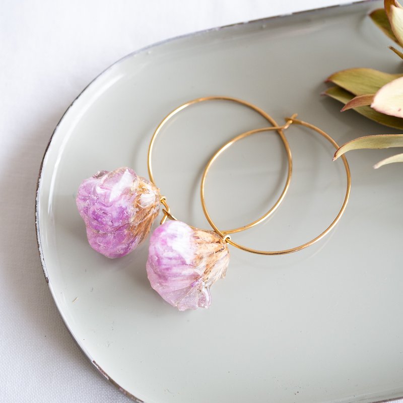 Wavyleaf sea-lavender hoop earrings - ต่างหู - เรซิน สีม่วง