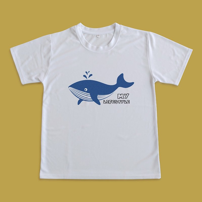 水分発散シャツ_クジラ - Tシャツ メンズ - ポリエステル ホワイト