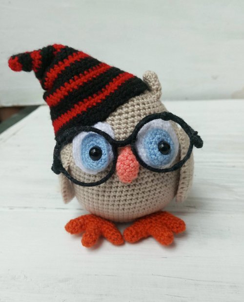 CrochetByIryska Hand Crochet Funny Owl With Glasses Stuffed Toys Animals Knit Amigurumi Gift