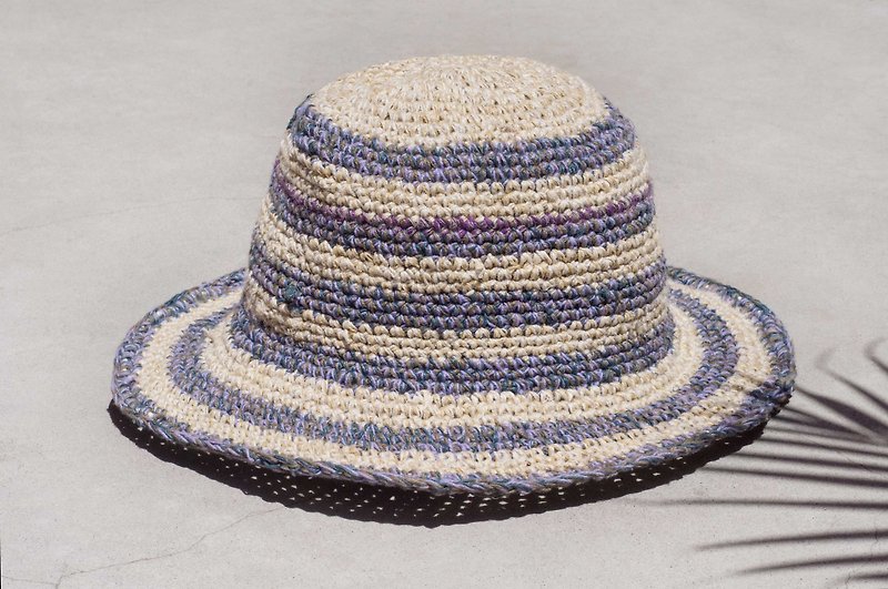 手工編織棉麻帽 編織帽 漁夫帽 遮陽帽 草帽-法式紫色薰衣草森林 - 帽子 - 棉．麻 紫色