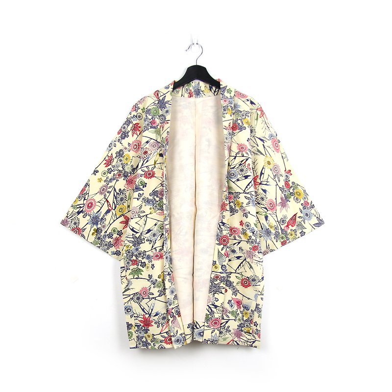 Back to Green-日本帶回羽織 繽紛花卉 /vintage kimono - 外套/大衣 - 絲．絹 