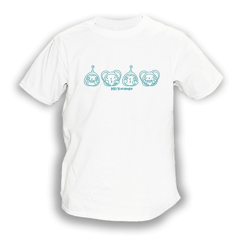 Blue Emoji T-shirt - เสื้อฮู้ด - ผ้าฝ้าย/ผ้าลินิน ขาว