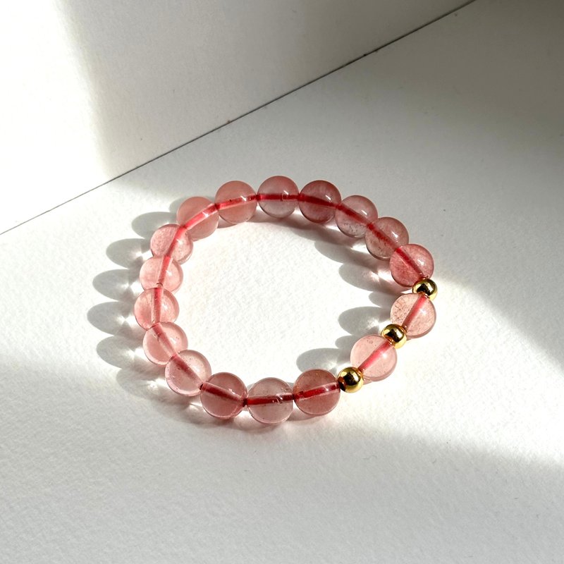 [Lucky] Ice Watermelon Stone Simple Gold-plated Bracelet Believe in your cheerful mood - สร้อยข้อมือ - กระจกลาย สีแดง