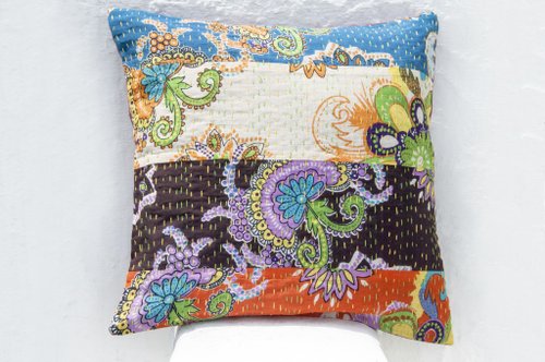 omhandmade 花朵刺繡抱枕套 純棉抱枕套 民族風抱枕套-法式風 撞色花朵森林