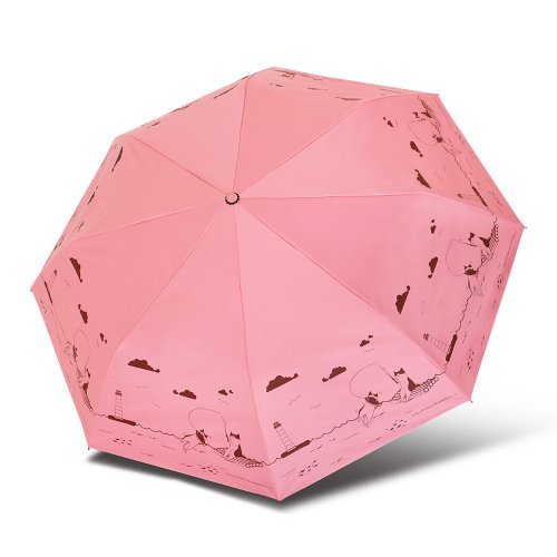 TDN 雙龍釣貓貓輕量黑膠自動傘/防曬陽傘折傘防風雨傘(櫻花粉)