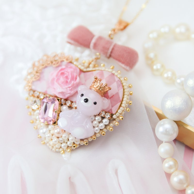 Round Bear Necklace L/Pink Gift Japan Special Special - Long Necklaces - Resin Pink