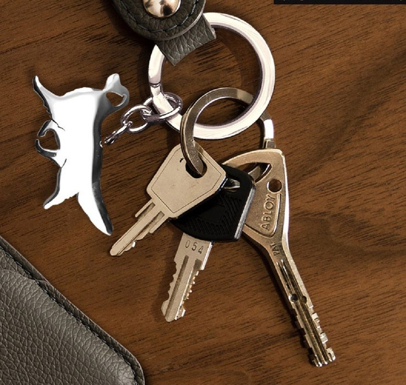 Silhouette dog shape Stainless Steel double ring key ring - Keychains - Stainless Steel Silver