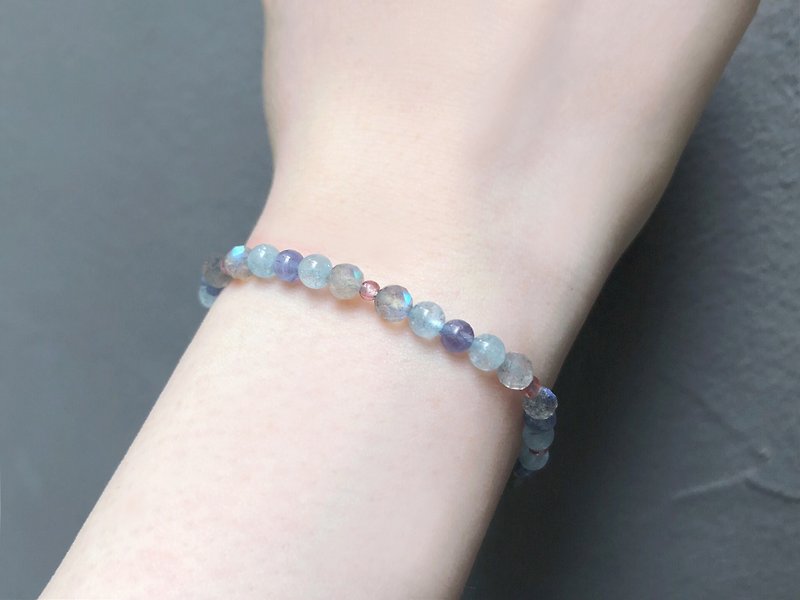 Limited edition of a natural Danquan stone x labrador x seawater sapphire x red tourmaline bracelet (J147.Claire) - Bracelets - Gemstone Blue