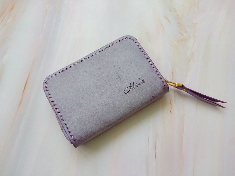 Palm zipper coin purse. Italian vegetable tanned leather. Lavender purple - Coin Purses - Genuine Leather Purple