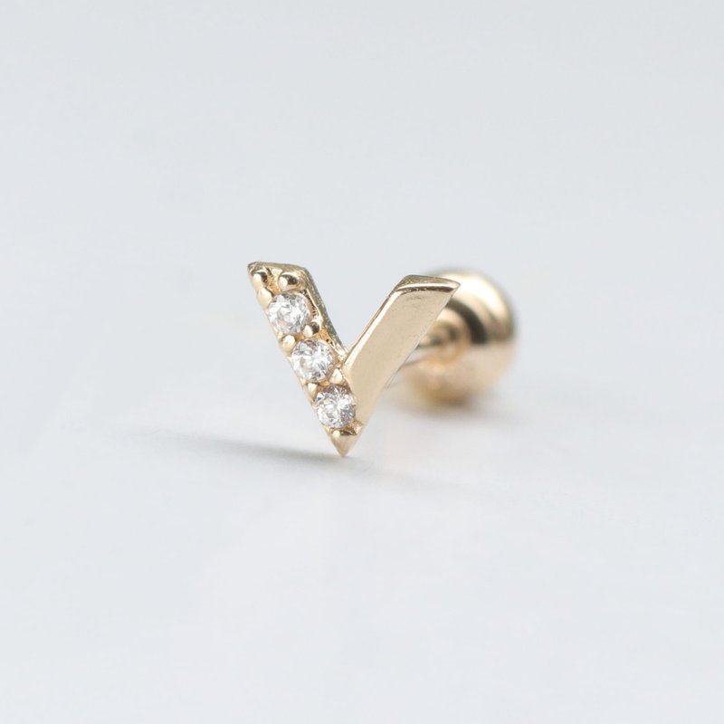 14K Victory V bead earrings (single) ear bone and ear socket will not fade - ต่างหู - เครื่องประดับ สีทอง