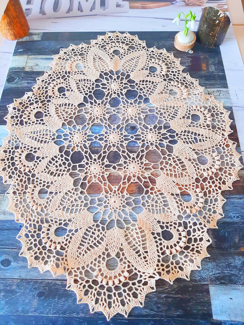 Handmade big doily Eco-friendly home décor Lace table centerpiece doily - 其他 - 棉．麻 橘色