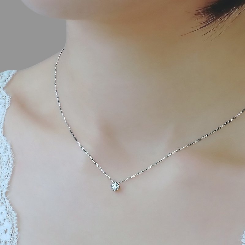 Natural Diamond Floating 4-Prong Set 18K Solid Gold Dainty Necklace 0.14-16 ct - Necklaces - Diamond Silver