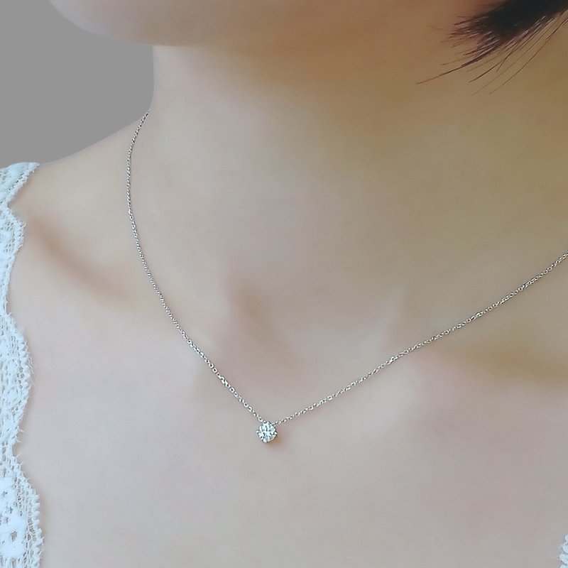 Natural Diamond Floating 4-Prong Set 18K Solid Gold Dainty Necklace 0.14-16 ct - สร้อยคอ - เพชร สีเงิน